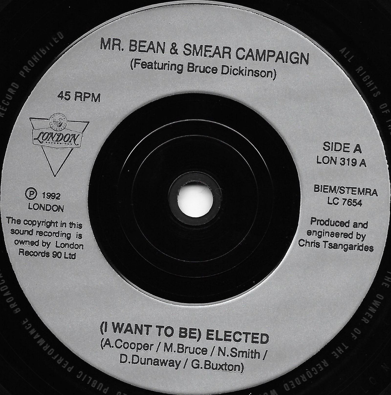 LON 319 (I want to be) Elected Mr. Bean / Smear Campaign from the BBC records and Tapes library Label